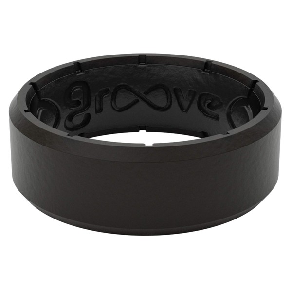Groove Life Edge Black / Black Silicone Ring Breathable Rubber Wedding Rings for Men, Lifetime Coverage, Unique Design, Comfort Fit Ring - Size 10