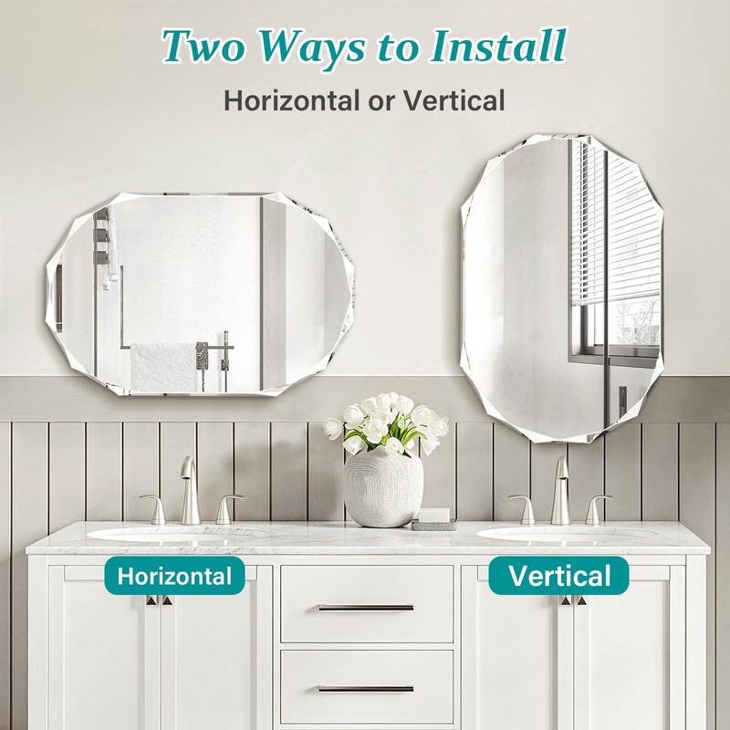 Pregaspor Single Beveled Edge Bathroom Vanity Mirror, 23.6" x 35.4"
