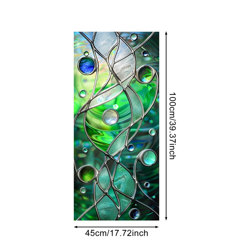 Privacy Window Film Stained Glass Window Blue Green Wave Decorative