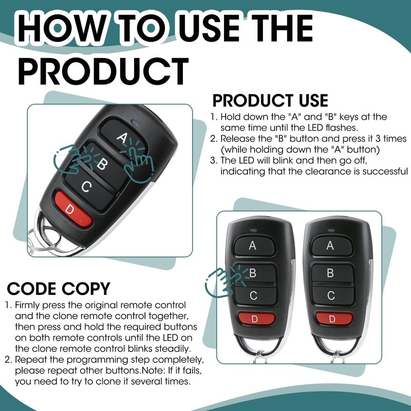 Joynine Pack of 4 Garage Door Opener Remote Control, 433