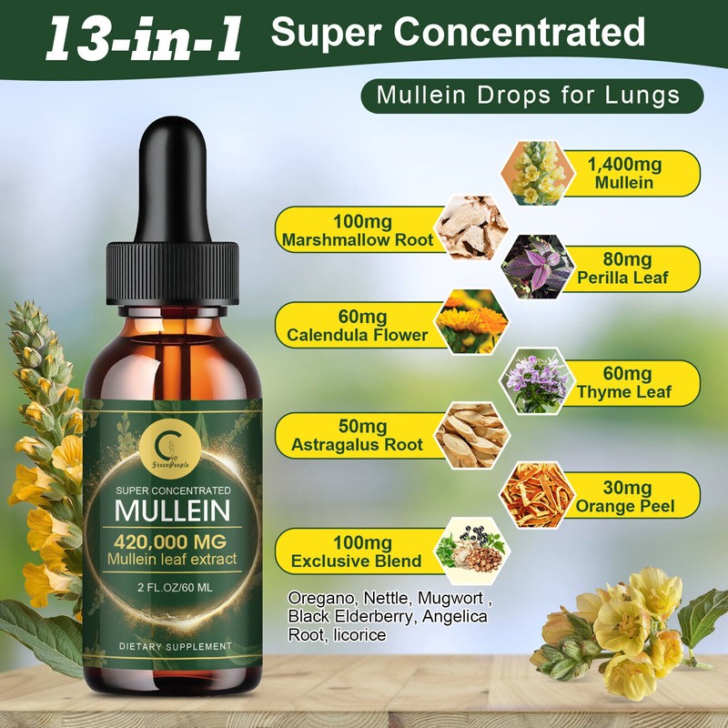 GPGP Greenpeople 3 Bottles Mullein Leaf Drops Lung Cleanse Respiratory