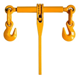 KingChain 102880 Ratchet Type Load Binder with 360° Swivel Grab Hooks for 3/8-inch to 1/2-inch Grade 70 Transport Chain, Yellow Finish