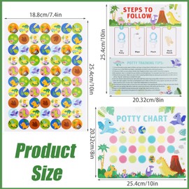 10 Sheet Potty Training Chart, Cute Potty Reward Chart with 280pcs Stickers Fun Motivating Reusable Potty Training Toilet Sticker Chart for Toddlers Boys Girls (Dinosaur Style)