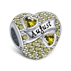 LaMenars Birthstone Charms August-Peridot 925 Sterling Silver Charms fit Bracelet Necklace Dangle with 5A Cubic Zirconia Christmas Valentine Mother's Day Gift for Women