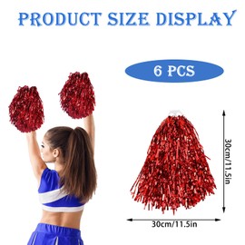 XZSKD 6pcs Pom Poms Cheerleading, Cheerleader Pom Poms, Cheerleading Pom Poms, Large Pom Poms, Metallic Foil Pompoms For Sports Team Spirit Cheering Party Dance(Red)