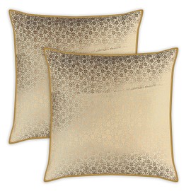 AVKA Studio Floral Throw Pillow Covers - Pack of 2 Brocade Decorative Pillows - Cream and Gold 16x16 Inch - Indian Jacquard Cushion Cover - Cover Only