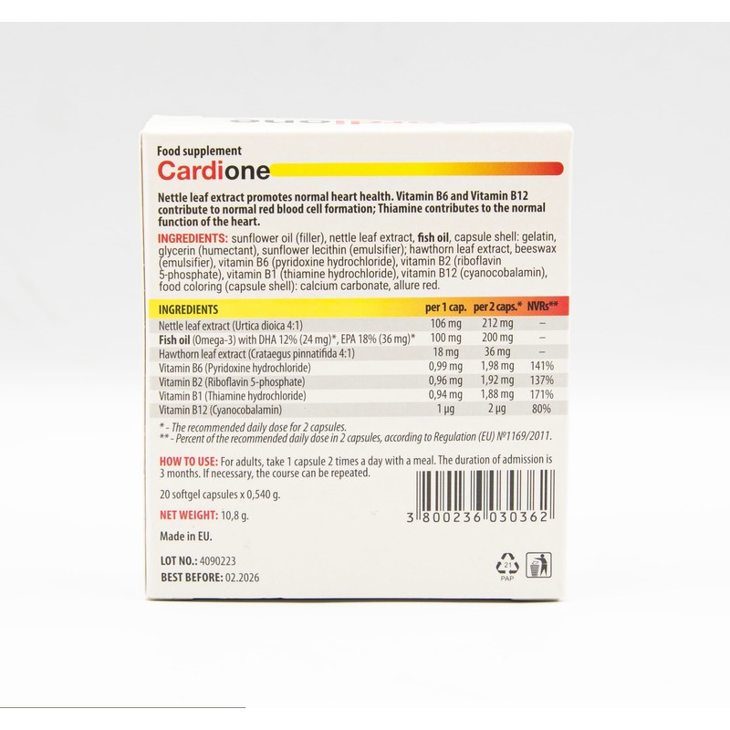 Cardione Capsules Dietary Supplement with Vitamins, Minerals and Plant Extracts