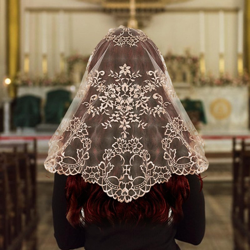 VELUTHERINE Chapel Veils Catholic Mass Mantilla - Champagne Wedding Bride