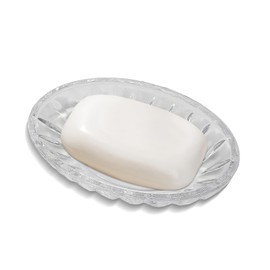 UHEY HOME Clear Glass Soap Dish Oval Bar Soap Holder for Bathroom Counter Sink and Kitchen