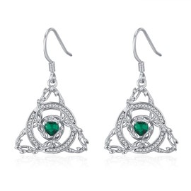 Celtic Knot Dangle Earrings for Women - 925 Sterling Silver Celtic Knot Drop Earrings with Tree of Life Texture(Green)