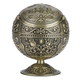 Fafeicy Windproof Ashtray Porta European Retro Ashtray Outdoor Lid Metal Pattern Metal Ashtray Ball Indoor Use Fancy Gift (Antique Brass)