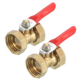 sourcing map 2Pcs Brass Water Mini Ball Valve Shut Off Switch, G1/2" Female x G1/2" Female Tubing Fitting Straight Coupling Adapter, 180 Degree Operation Handle, Brass Valve