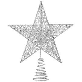 Home Christmas Tree Toppers Xmas Glitter Silver Hollow Star Treetop Topper for Christmas Tree Decoration