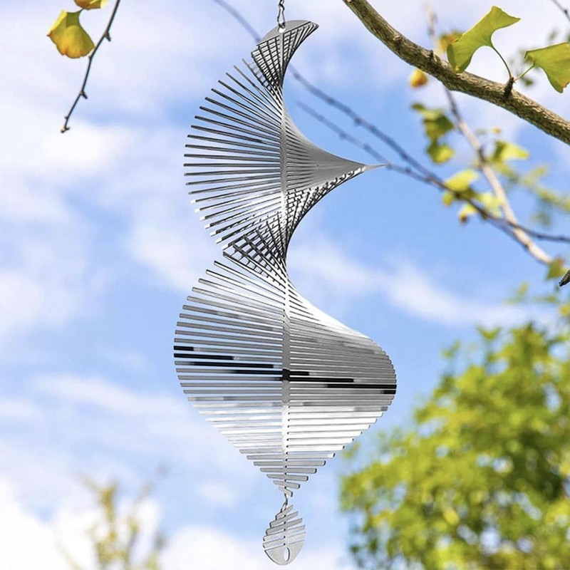 Metal spiral oval wind chime, 3D wind chime, 360 °