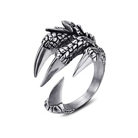 KONFEN Spartan Ring Silver Women Men Skull Adjustable Open Rings Viking Jewellery Dragon Claw Ring Owl Moonstone Ring Olive Green Cheetah Zirconia Ring Index Finger Foot Rings Unisex, Sterling Silver