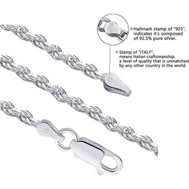Savlano 925 Sterling Silver 4mm Solid Italian Rope Diamond Cut Twist Link Chain Necklace with Gift Box for Men & Women - Made in Italy