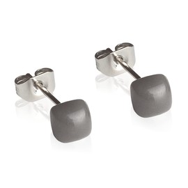 Winzige Ohrstecker mit Stein in grau • Quadratische Ohrringe für 1, 2 & 3 Ohrloch • Nachhaltiger Schmuck aus recyceltem Glas & Edelstahl • 4mm