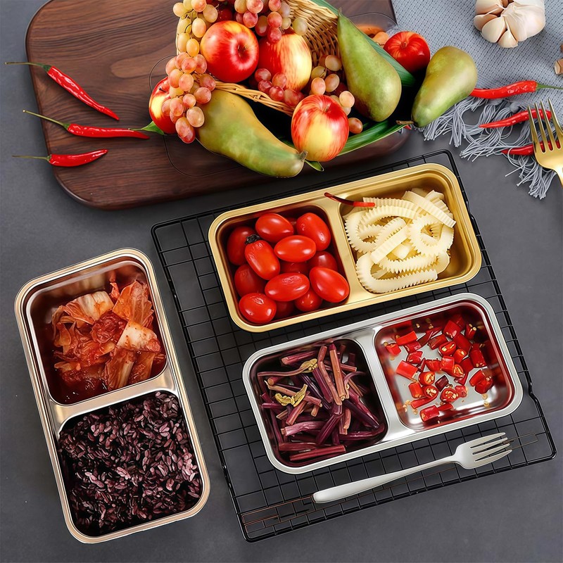 AuraFusion Snack Box with Compartments - Pack of 2, Stainless