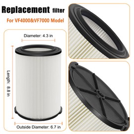 LVJUSEN VF4000& VF7000 Replacement Filter fits Ridgid Shop Vacuums 5-20 Gallon& Husky Shop Vacuum 6-9 Gallon with Extra Foam Sleeves -2 Pack