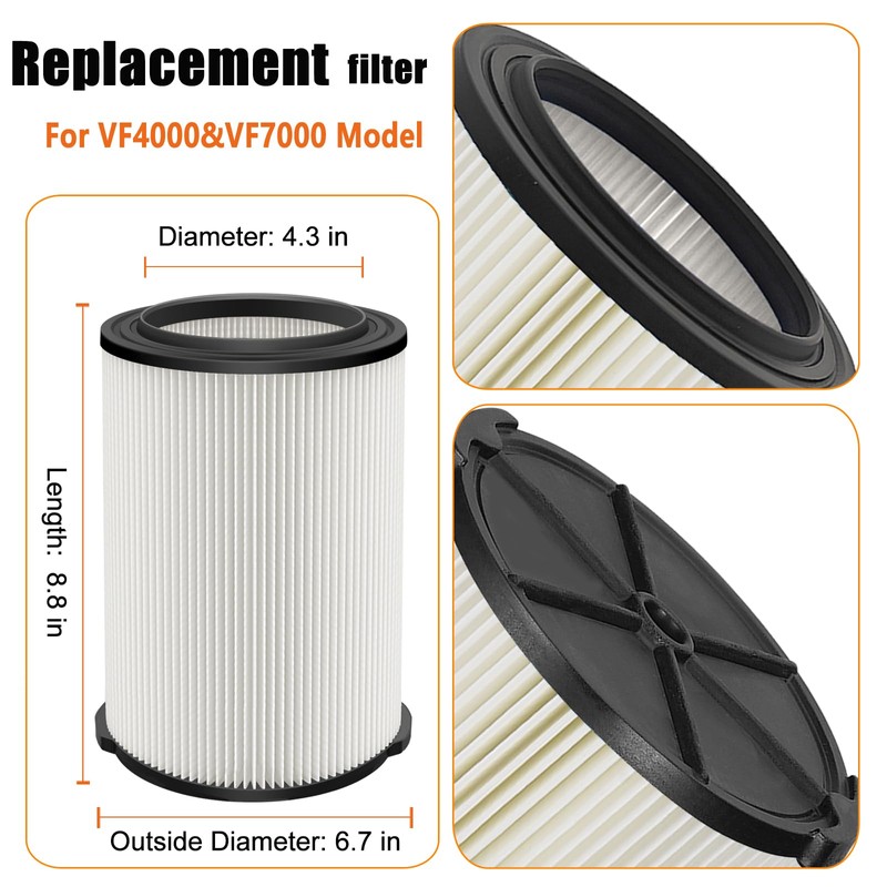 LVJUSEN VF4000& VF7000 Replacement Filter fits Ridgid Shop Vacuums 5-20