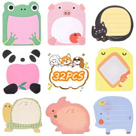 GGTTNRT 32 Pack Sticky Notes Cute Animal Sticky Notes 8 Styles 640 Sheets Refrigerator Sticky Notes Set Mini Notebooks Party Bag Fillers for Kids