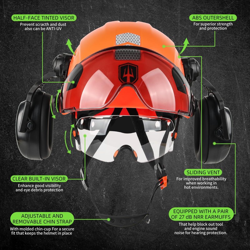 GREEN DEVIL Hard Hat Safety Helmet with Visor and Ear