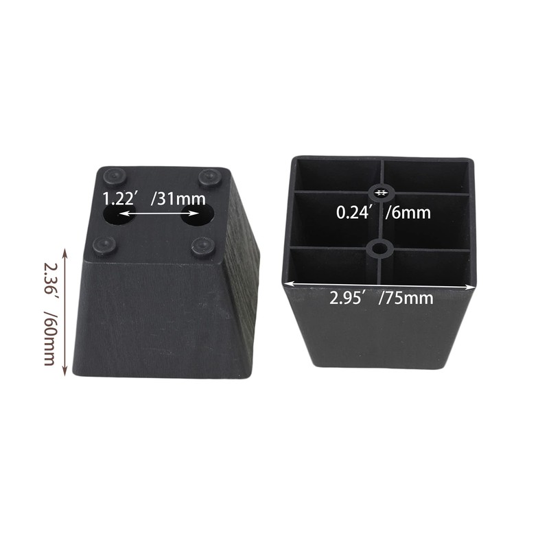 RDEXP Black Plastic Trapezoid Sofa Couch Furniture Legs Feet Pack