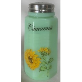 Sugar Shaker - Paneled - Rosso Exclusive - Jadeite w/Flowers - American Made - Mosser Glass USA (Sunflower w/Cinnamon)