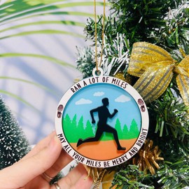 Ran A Lot of Miles Running Boy Christmas Ornament Hanging Decor for Runner, Jogger Boy Ornament, Cross Country Marathon Runner Xmas Ornament, Gift for Athletes Male Walker, May All Your Miles Be Merry