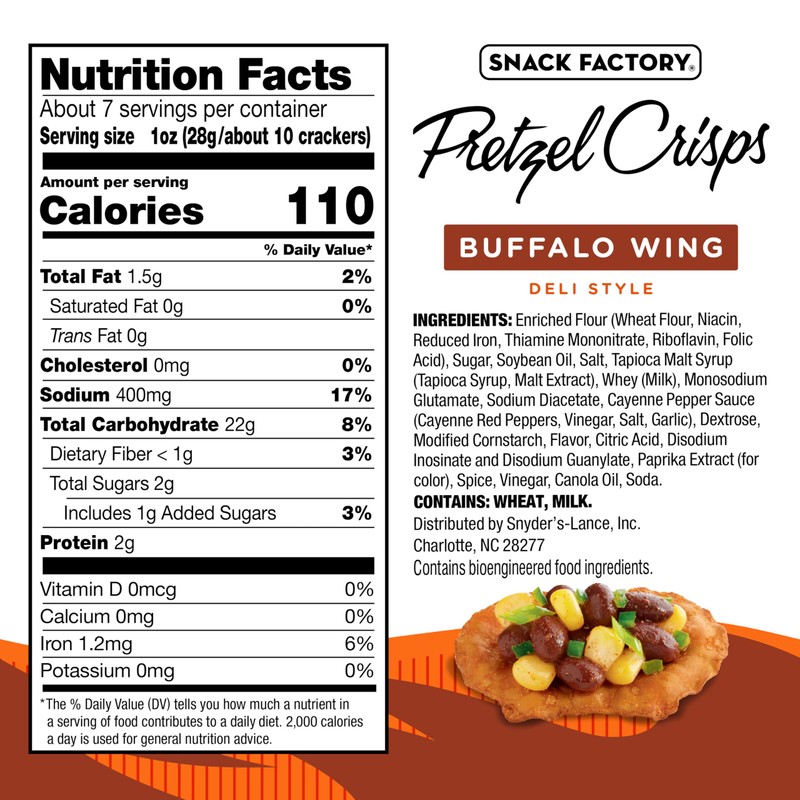 Snack Factory Buffalo Wing Pretzel Crisps, Non-GMO, 7.2 OZ Resealable