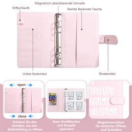 SHMSHNG 100 Envelope Saving Challenge, Geld Sparen Buch, Sparchallenge Geldsparmappe, Haushaltsbuch mit Geldfächer, A5 Loseblattwerk mit Markern, Rosa