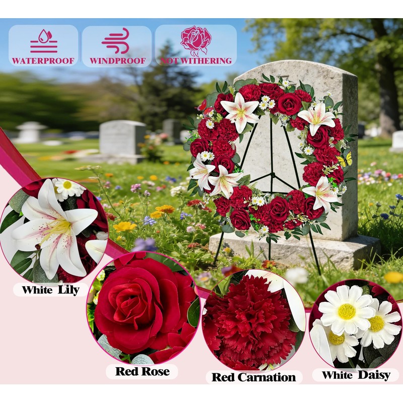 MUVIC Cemetery Wreath with Grave Holder, Memorial Day Wreaths for