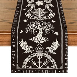 Artoid Mode Black Viking Tree of Life Raven Helm of Awe Table Runner, Seasonal Kitchen Dining Table Decoration for Home Party Decor 40x140 cm