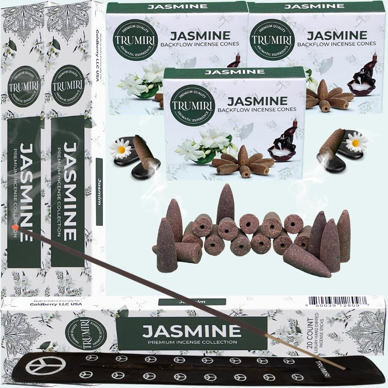 Jasmine Incense Sticks & Backflow Incense Cones for Waterfall Combo