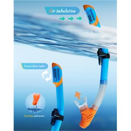 Kwambiri Snorkeling Gear for Kids, Dry-Top Snorkel Set, 180°Panoramic Wide View Diving Mask Breathing Freely Snorkel Mask for Snorkeling Scuba Diving Swimming Travel