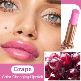 BINGBRUSH Grape Color Changing Lipstick Queen,Moisturizer Long Lasting Lip Care Lip Balm Magic Lip Gloss Lip Tint Stain Glossly Makeup Lipstick Set for Women (1pc Grape)