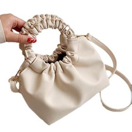 [1/2 plus] Women's 2-way Mini Shoulder Bag, Gathered Design, Compact, Casual, Shoulder Bag, Handbag, 8 Colors Available, beige