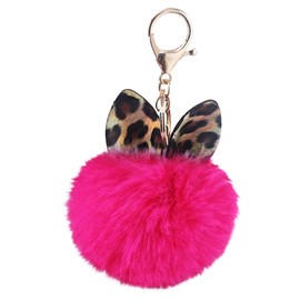 White Fang AZ094 Women's Key Ring Charm Keychain Cat Ears Cat Leopard Pattern Fluffy, rose