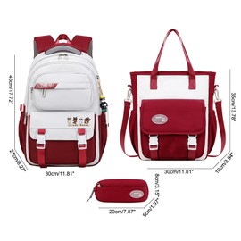 JiaYou Teens Girls Backpack Middle School Colloge large capacity Laptop Bag for School Work Travel (Red-3Pcs, 29 Liters)