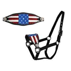 Derby Originals Tahoe Tack Patriotic Hand-Painted American Flag Bronc Halter with Crystals