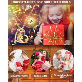 Chunyee Unicorn Gifts for Girls, 18K Gold Plated CZ Heart Unicorn Necklace Initial Necklace for Girls Aged 3 and Above