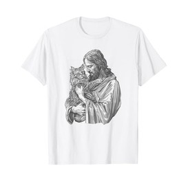 Jesus Holding Maine Coon Cat Longhair Pet Cat God T-Shirt for Men Women
