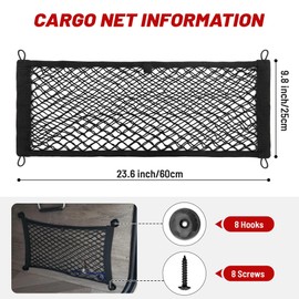 RED WOLF 2 Pcs Universal Cargo Net Pocket Elastic Mesh Netting Car Mesh Pouch for Trunk RV Boats Home Cargo Storage Mesh with Screws and Hooks (23.6'' x 9.8'')