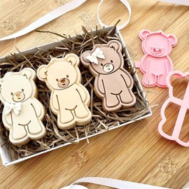 LissieLou Cutesy Sitting Teddy Bear Cookie Cutter and Stamp Baby Shower - Light Pink