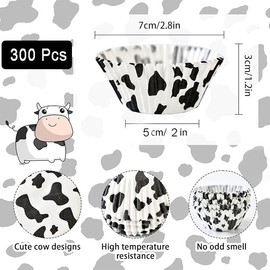 WANGBINGFF Cow Print Cup Cakes Wrappers, 300Pcs White, Black Paper Baking Cups, Disposable, Special Occasions: Wedding, Baby Shower, Bridal Shower, Birthday, Christmas