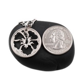 Hibiscus Flower Necklace, Hawaiian Jewelry, Hand Cut Coin, By NameCoins