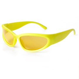 ADE WU Wrap Around Fashion Sunglasses for Women Men Trendy y2k Sport Sun Glasses Goggles Shades Neon Yellow