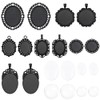 SUNNYCLUE 1 Box 24Pcs 12 Sets Black Pendant Tray Oval