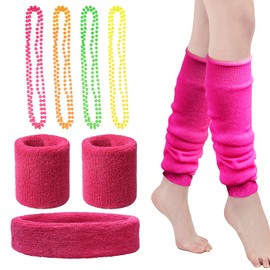 BETESSIN Women's 80s Outfit Set Including 4 x Necklaces, 1 Neon Headband, 2 x Bracelets and 2 x Leg Warmers - Costume Accessories for 1980s Theme Party, Neon Party, Carnival, Carnival etc.