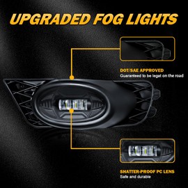 OKSIWA LED Fog Lights Fit for 2009 2010 2011 Honda Civic 4-Door Sedan,1 Pair Driving Fog Lamps, Front Bumper Fog Lamps Replacement with Wiring Harness,Clear Lens (2009-2011, LED)